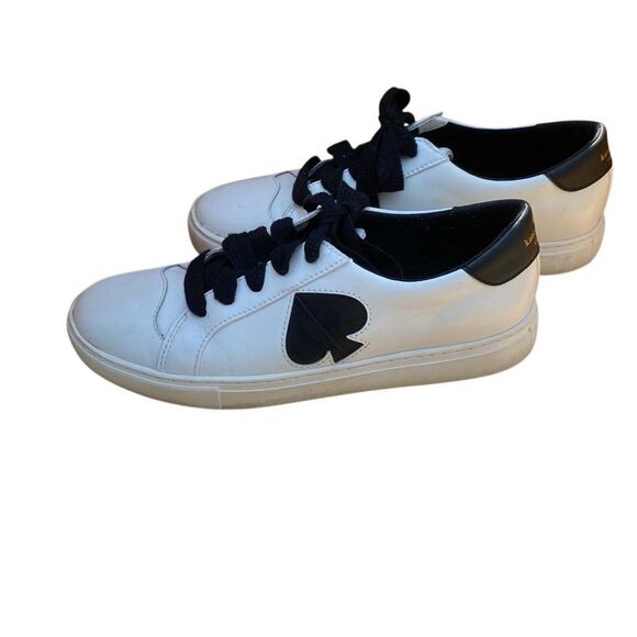 kate spade Shoes - KATE SPADE FEZ WHITE LEATHER SNEAKER With Black Spade SIZE 10B